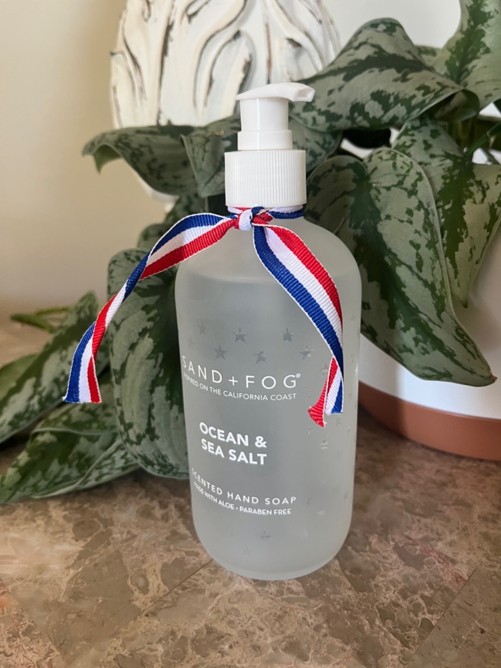 Sand + Fog Patriotic Stars Ocean Mist & Sea Salt Scent Glass Bottle Hand Soap